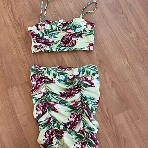 Floral Print Ruched Skirt Set
